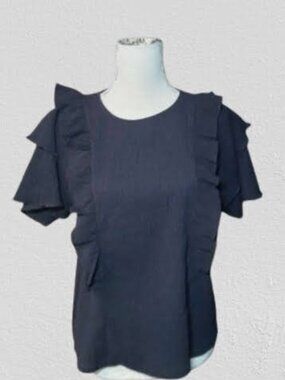 navy blue size small guazey blouse ruffle detail from Express